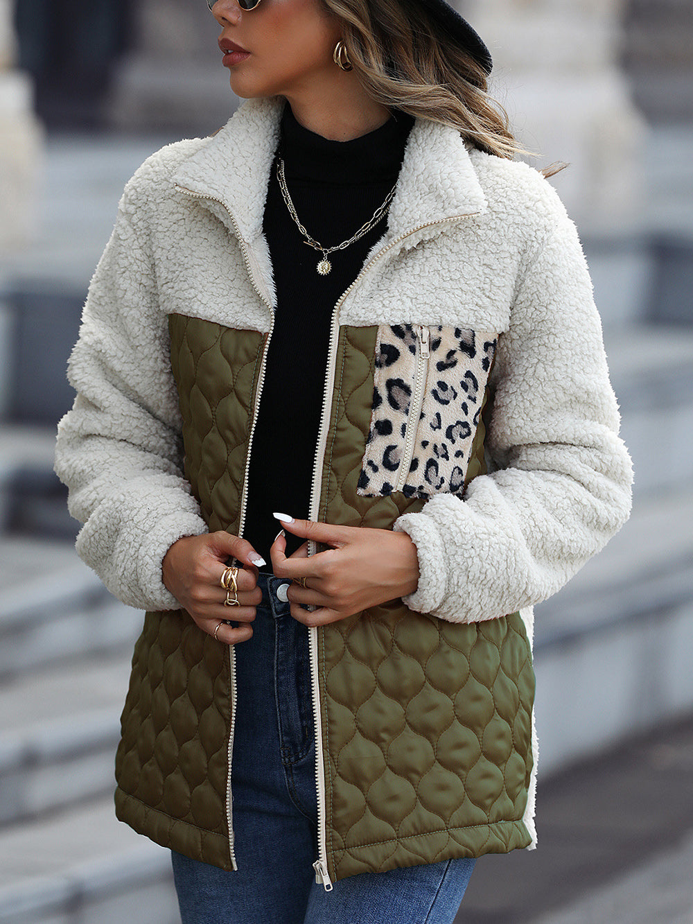 Double-faced Pile Patchwork Coat