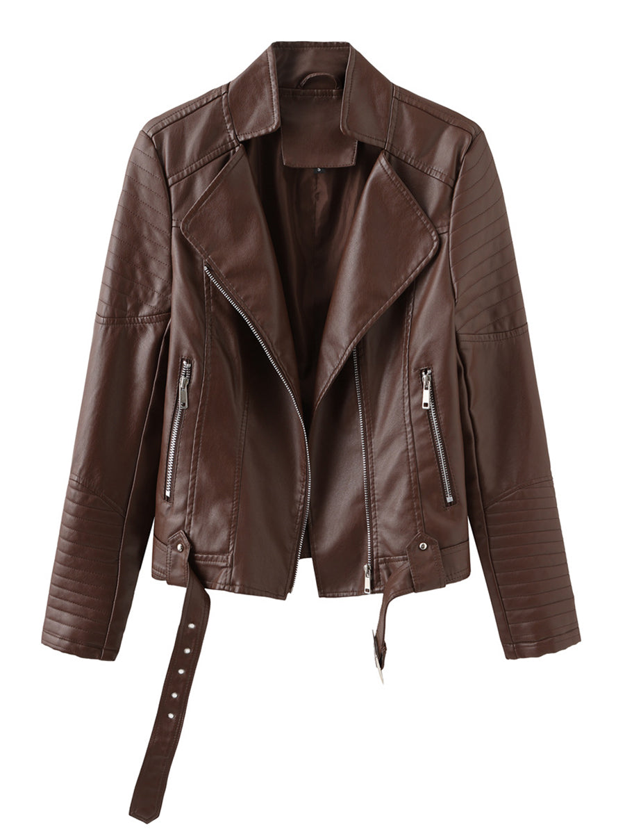 V Neck PU Leather Jacket