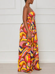 Strapless Backless Print Jumpsuit