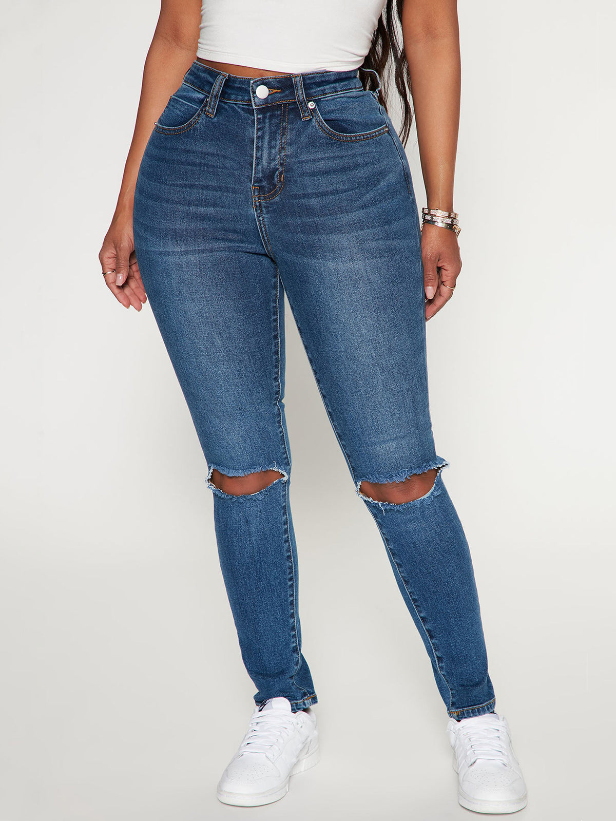 High Waist Pencil Pants Ripped Jeans