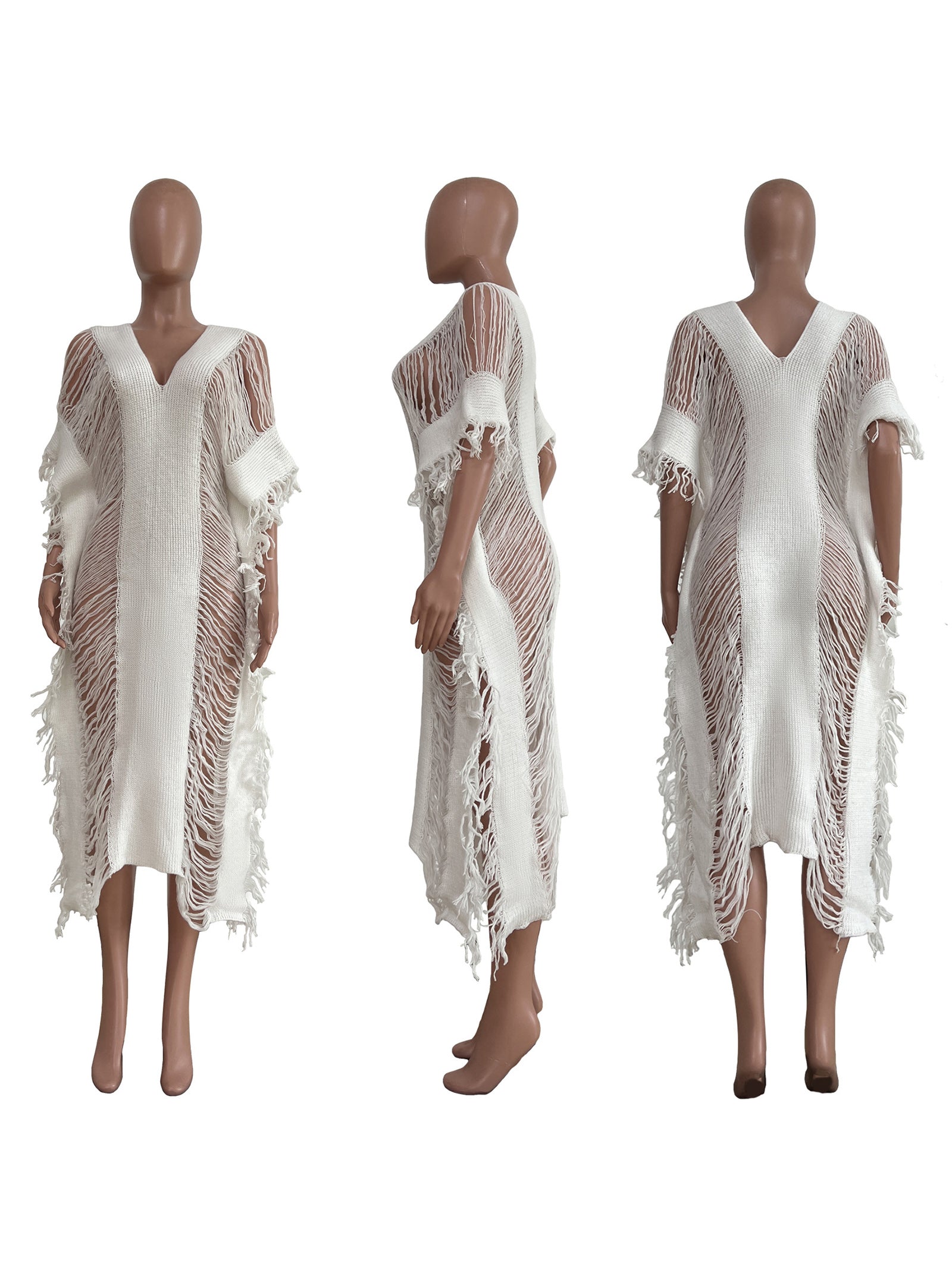 Fashion See through Knit Tassels Dress