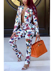 Print Cardigan Trousers Suit