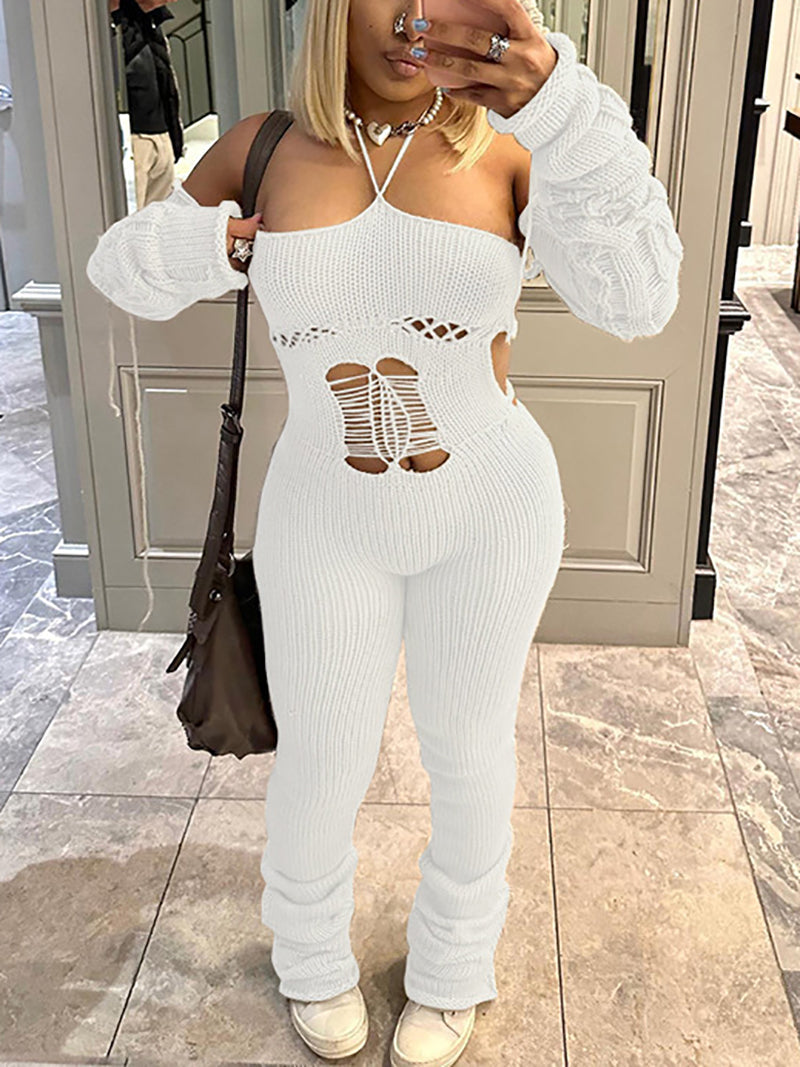 Sexy Backless Bandage Knit Jumpsuit