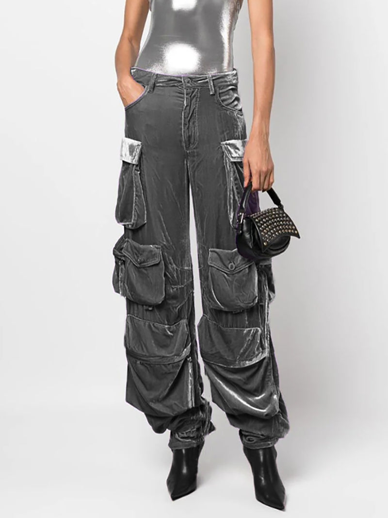 Casual Velour Multi-pocket Pants