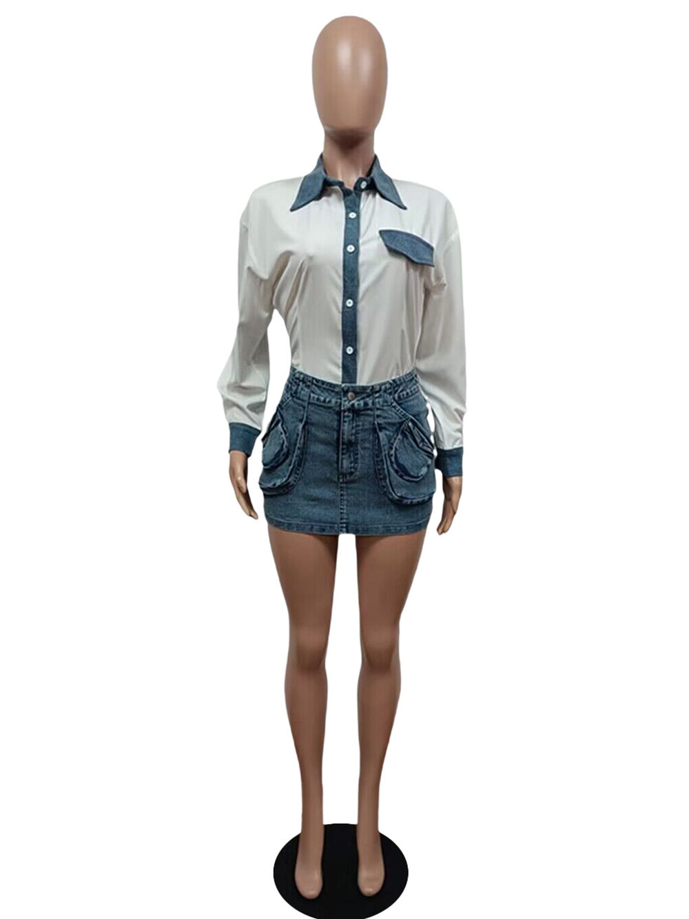 Casual Shirt Denim Skirt Set