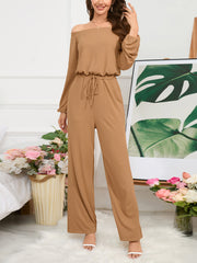 Off Shoulder Lace up Slim Jumpsuit