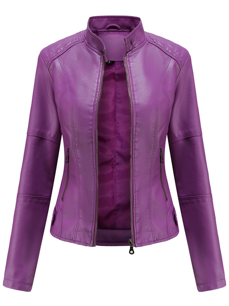 Stand Collar PU Leather Jacket