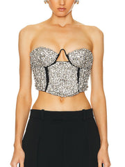 Sexy Rhinestone Strapless Crop Top