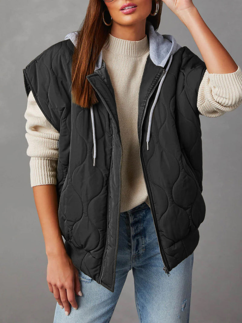 Fashion Hooded Zipper Cotton Vest Coat