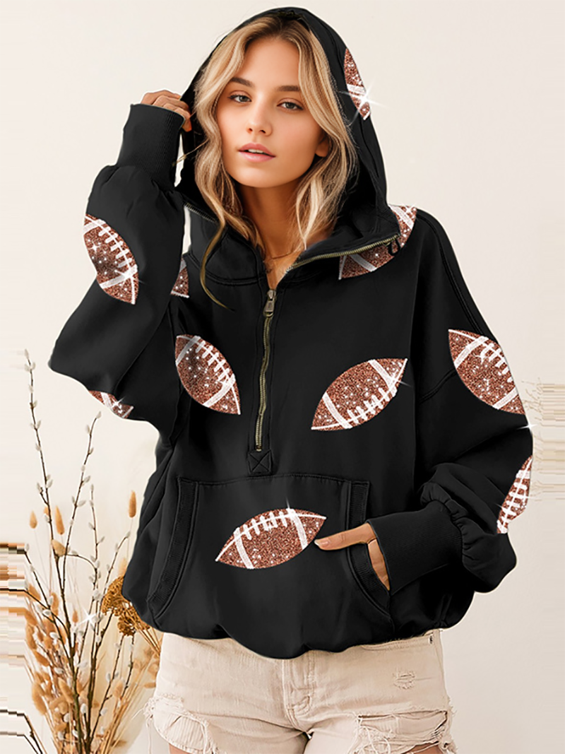 Rugby Sequin Drawstring Hoodie