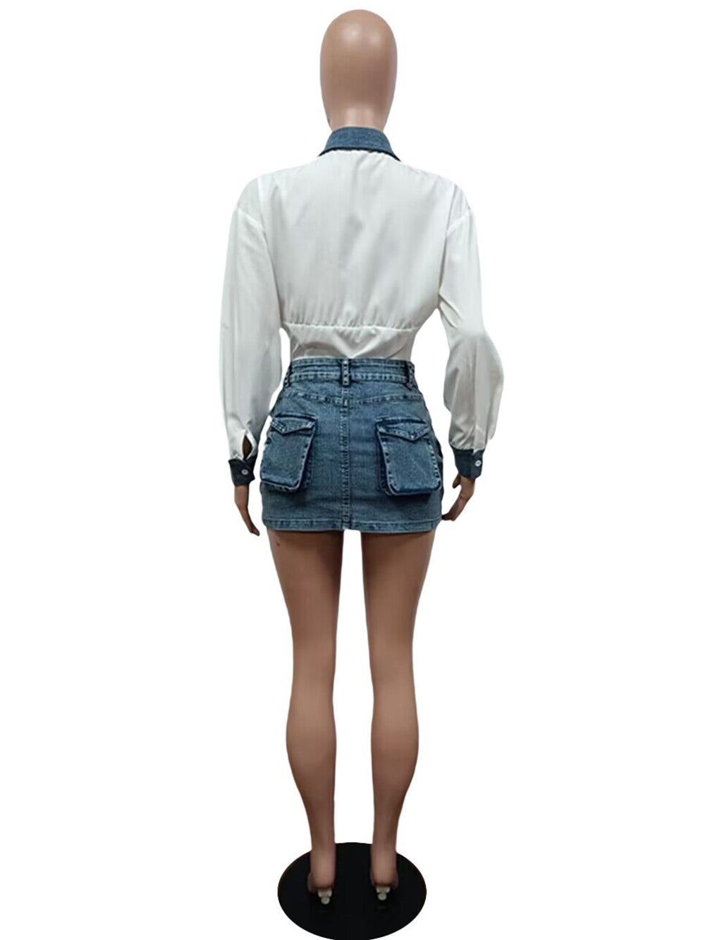 Casual Shirt Denim Skirt Set