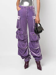 Casual Velour Multi-pocket Pants