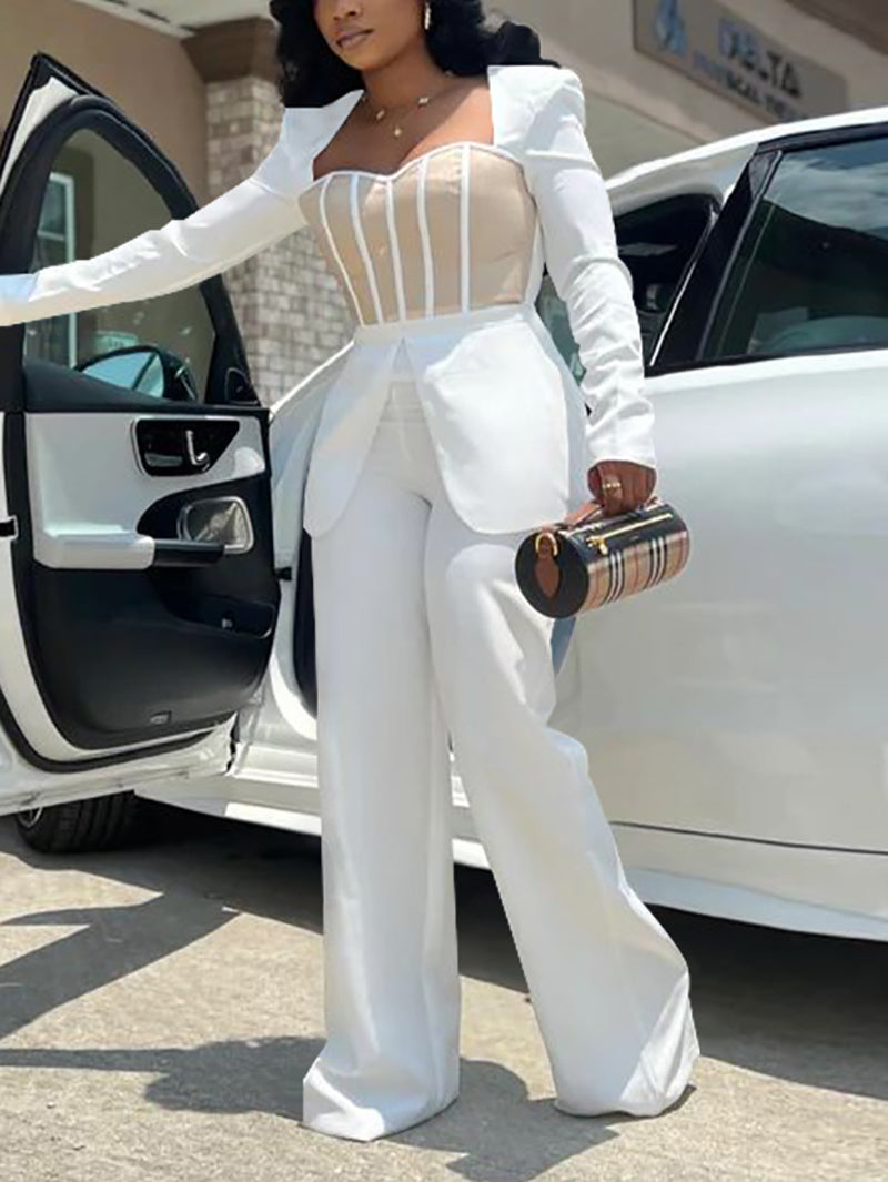 Long Sleeve Slim Wide-leg Jumpsuit