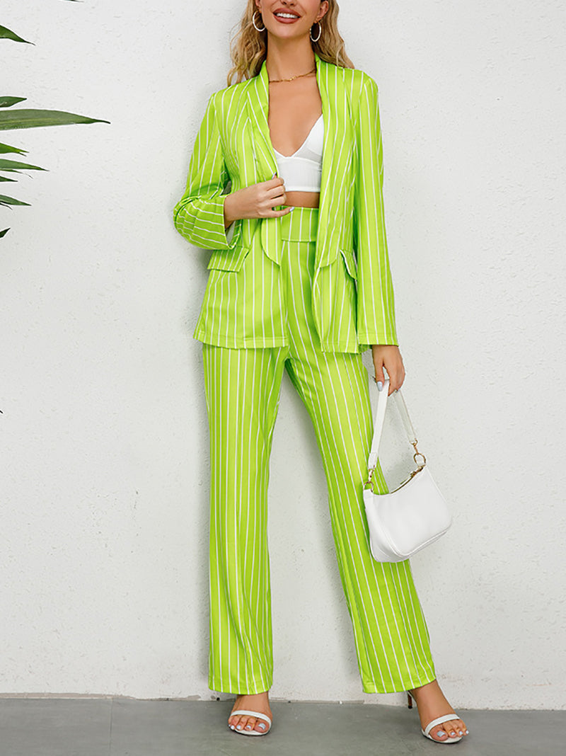 Stripe Suit Coat Wide leg Pants Set