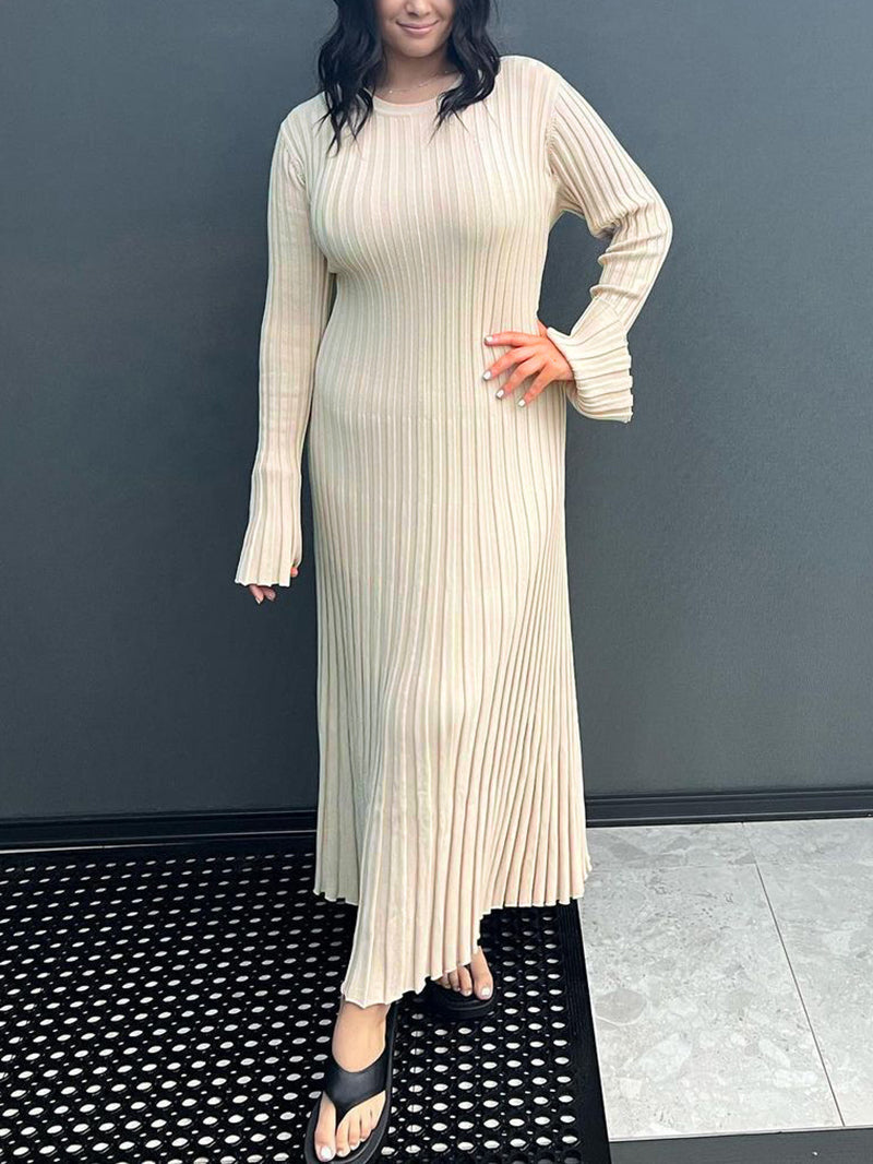 Fashion Round Neck Long Sleeve Knit Dress