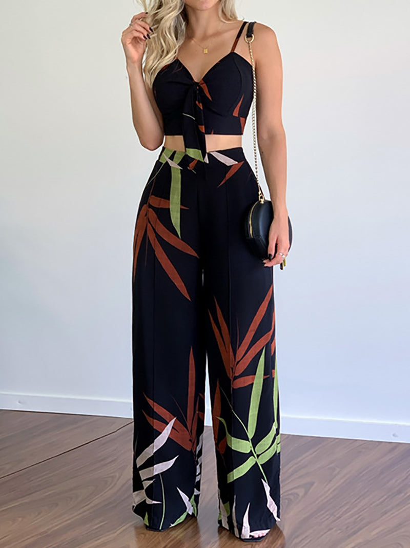 Print Crop Vest Trousers Set