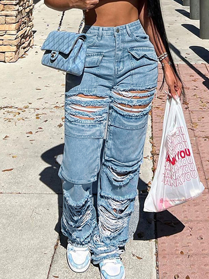 Ripped Straight Jeans