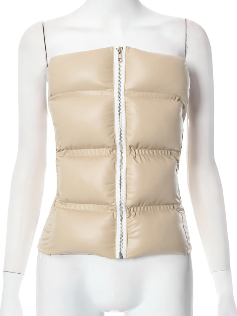 Strapless Cotton PU leather Vest