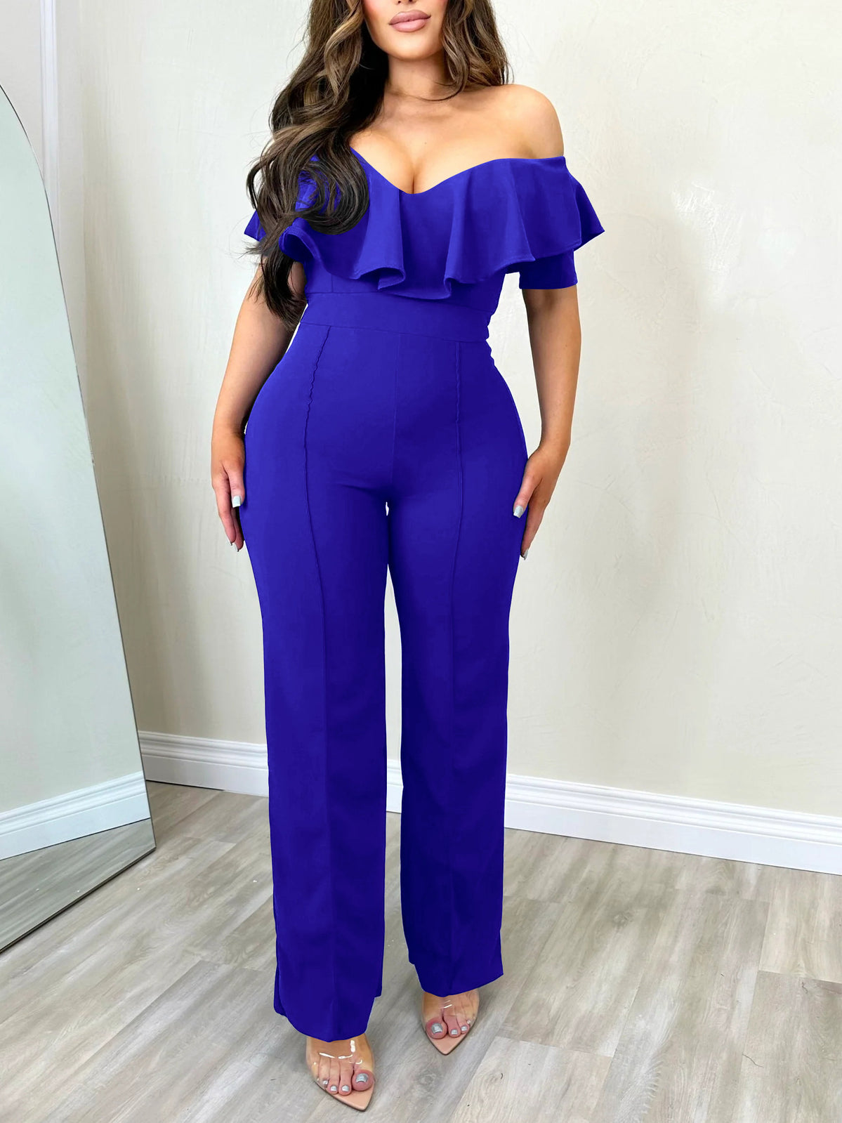 V-neck Ruffles Slim Jumpsuit