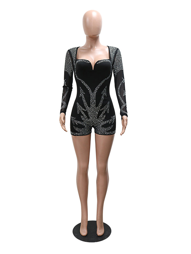 Sexy Rhinestone Slim Romper