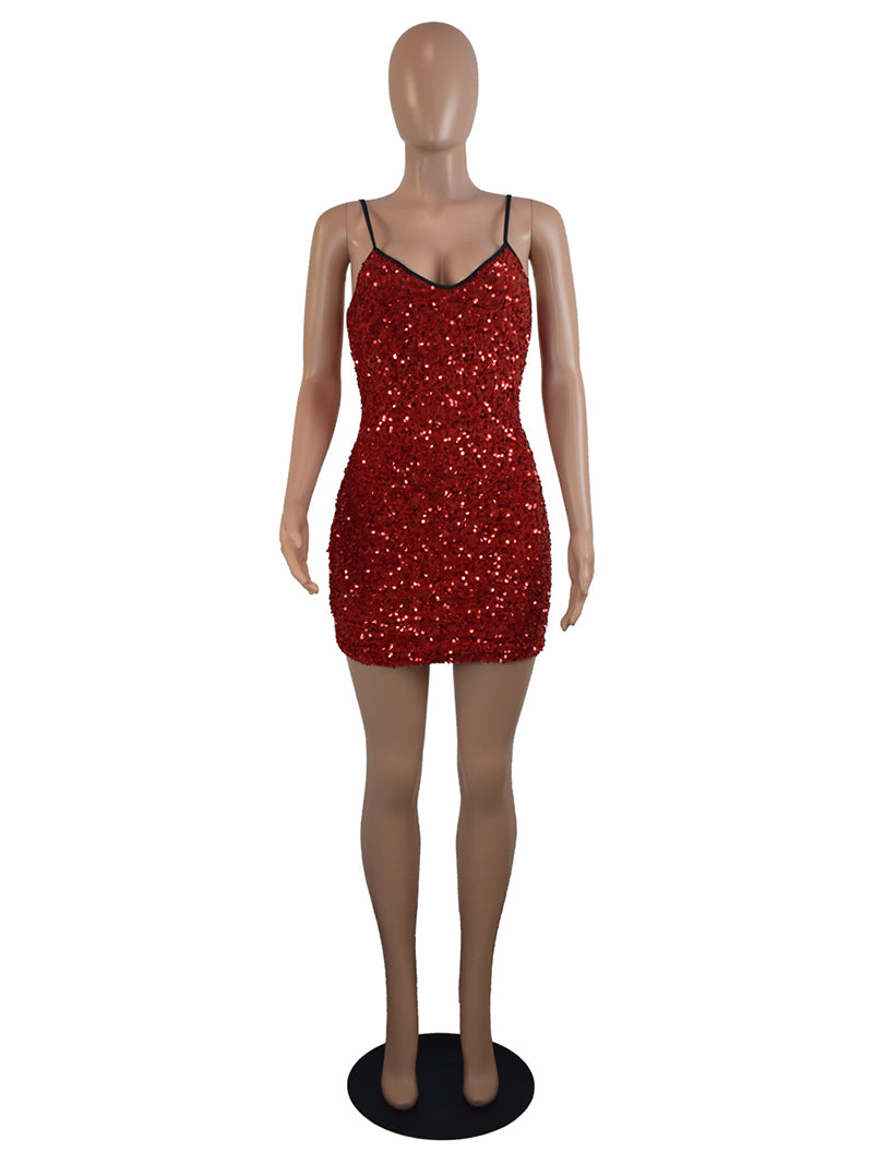 Sexy Sequin Club Suspender Dress