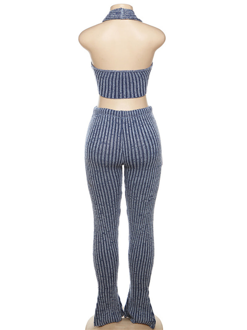 Sexy Knit Backless Vest Trousers Suit