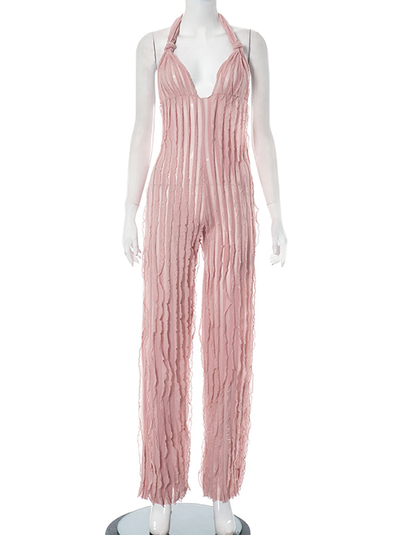 Sexy Backless Wavy Stripe Jumpsuit