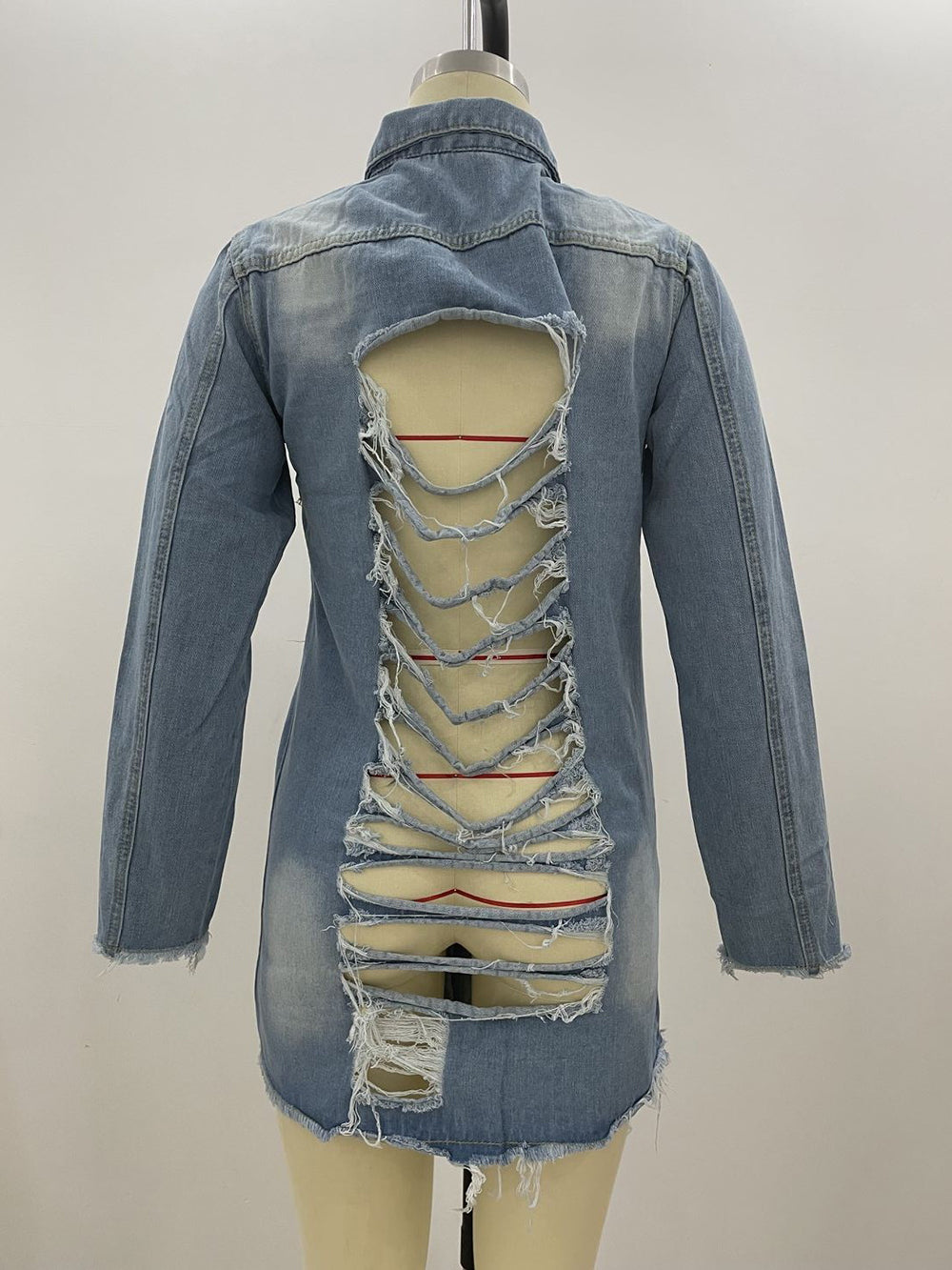 Casual Hollow out Ripped Denim Coat