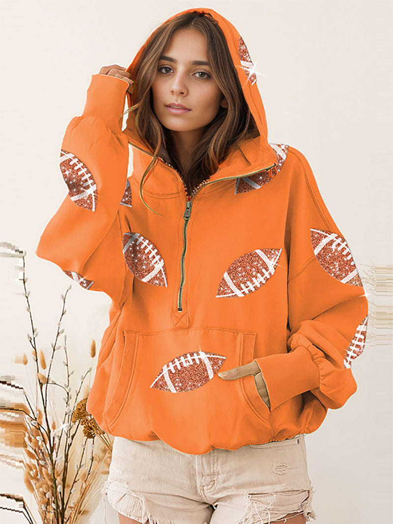 Rugby Sequin Drawstring Hoodie