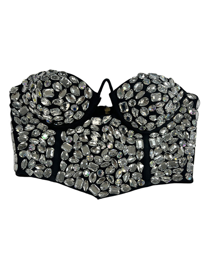 Sexy Rhinestone Strapless Crop Top