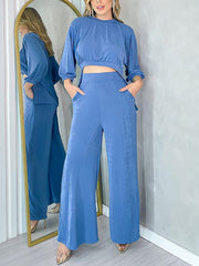 Long Sleeve T-shirt Wide-leg Pants Suit