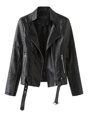 V Neck PU Leather Jacket