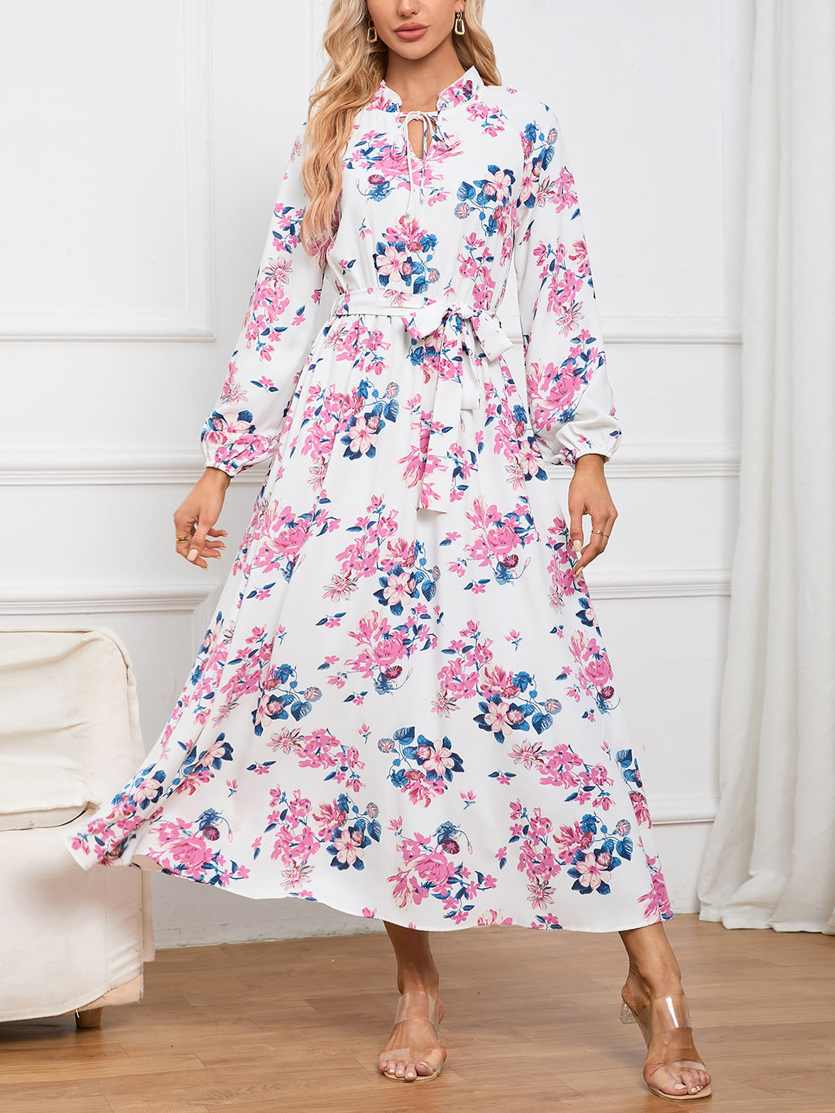 Fashion Print Floral Mid Dress