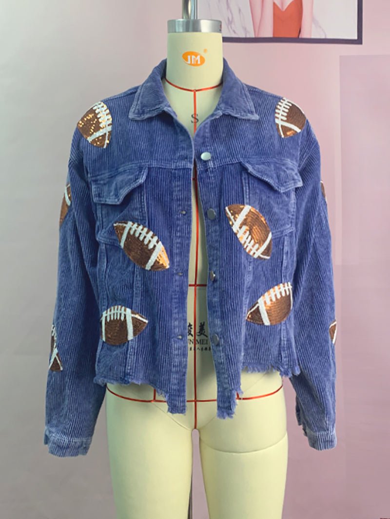 Boyfriend Rugby Sequin Corduroy Jacket Coat