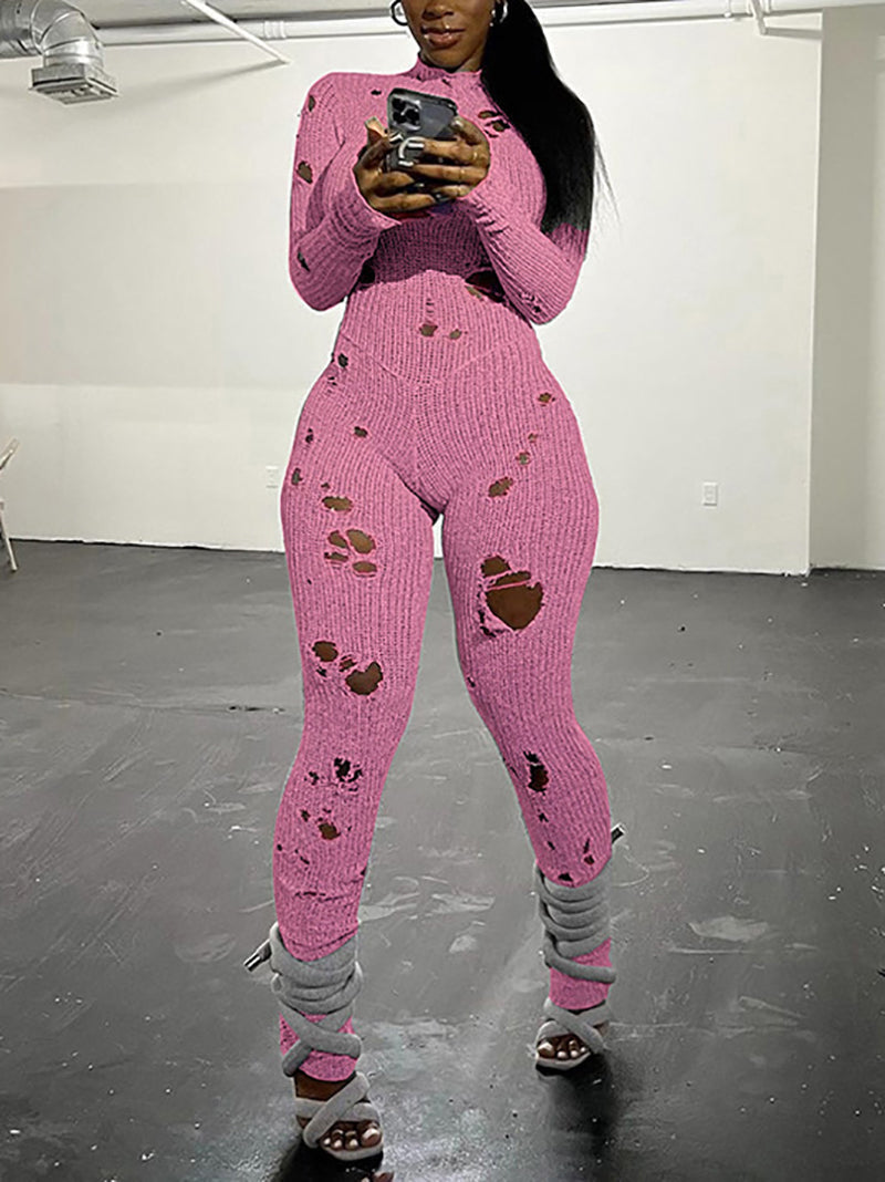 Sexy See through Ripped Knit Jumpsuit