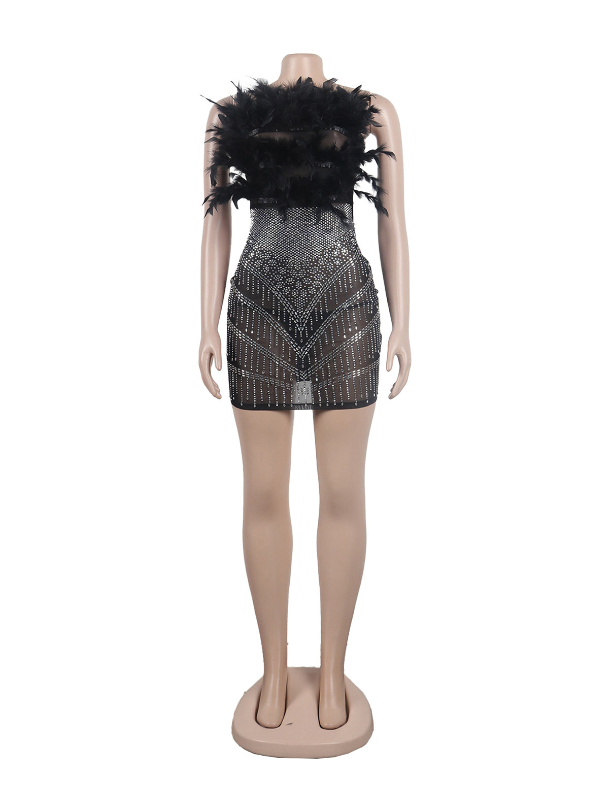 Sexy Feather Rhinestone Club Dress