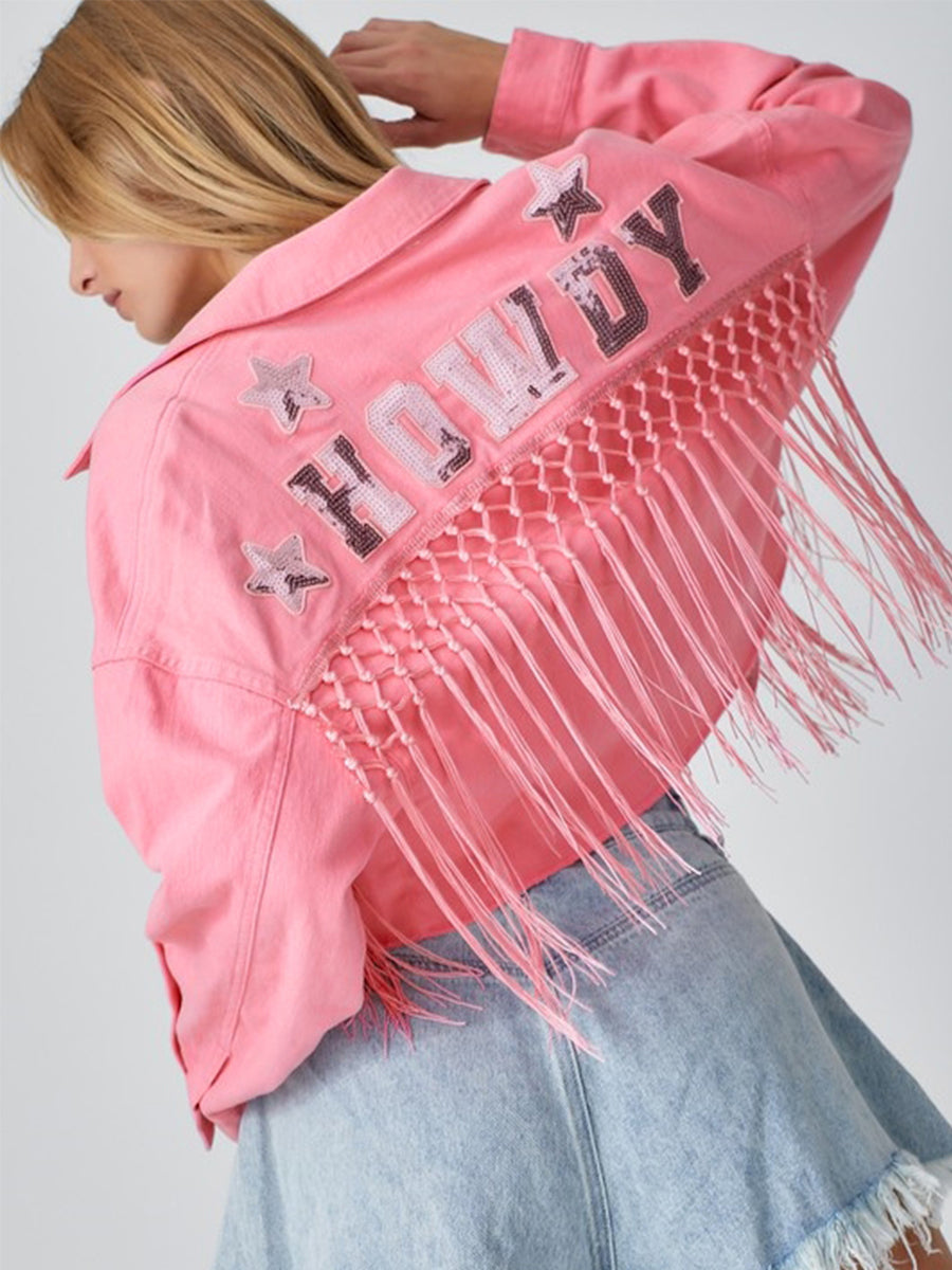 Tassels Sequin Cropped Denim Jacket