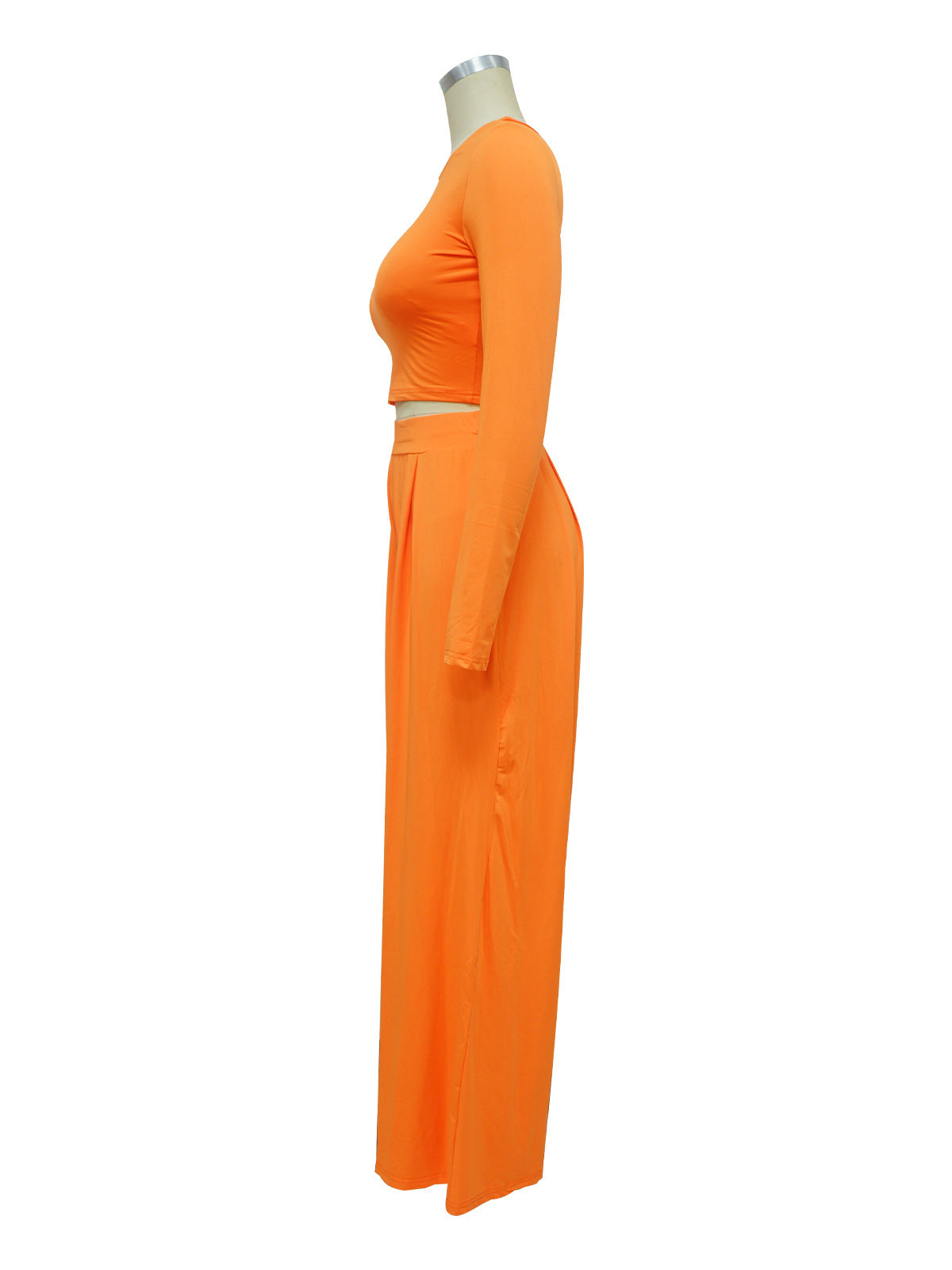 Crew-neck Top Wide-leg Pants Suit