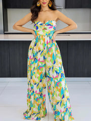 Strapless Print Pleated Jumpsuit