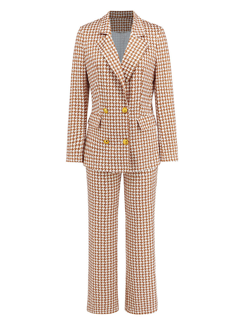 Houndstooth Suit Jacket Trousers Set