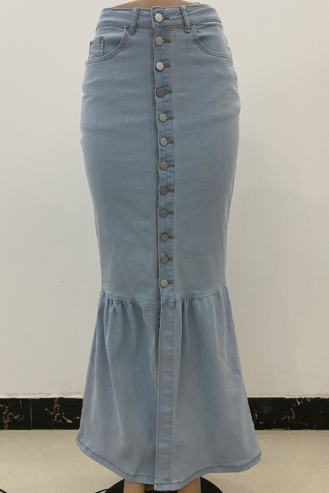 Mermaid Button Denim Long Skirt