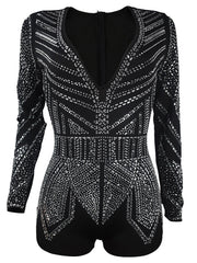 Sexy Deep V Rhinestone Club romper