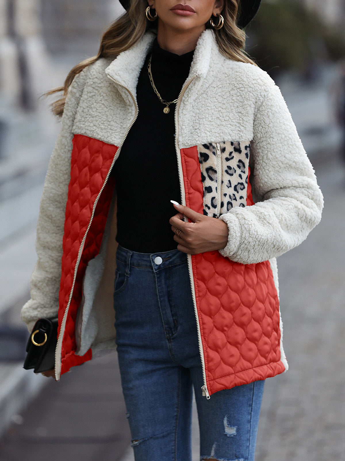 Double-faced Pile Patchwork Coat