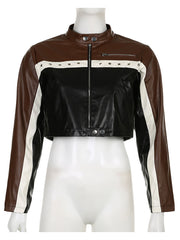 Rivet PU Leather Short Jacket Coat