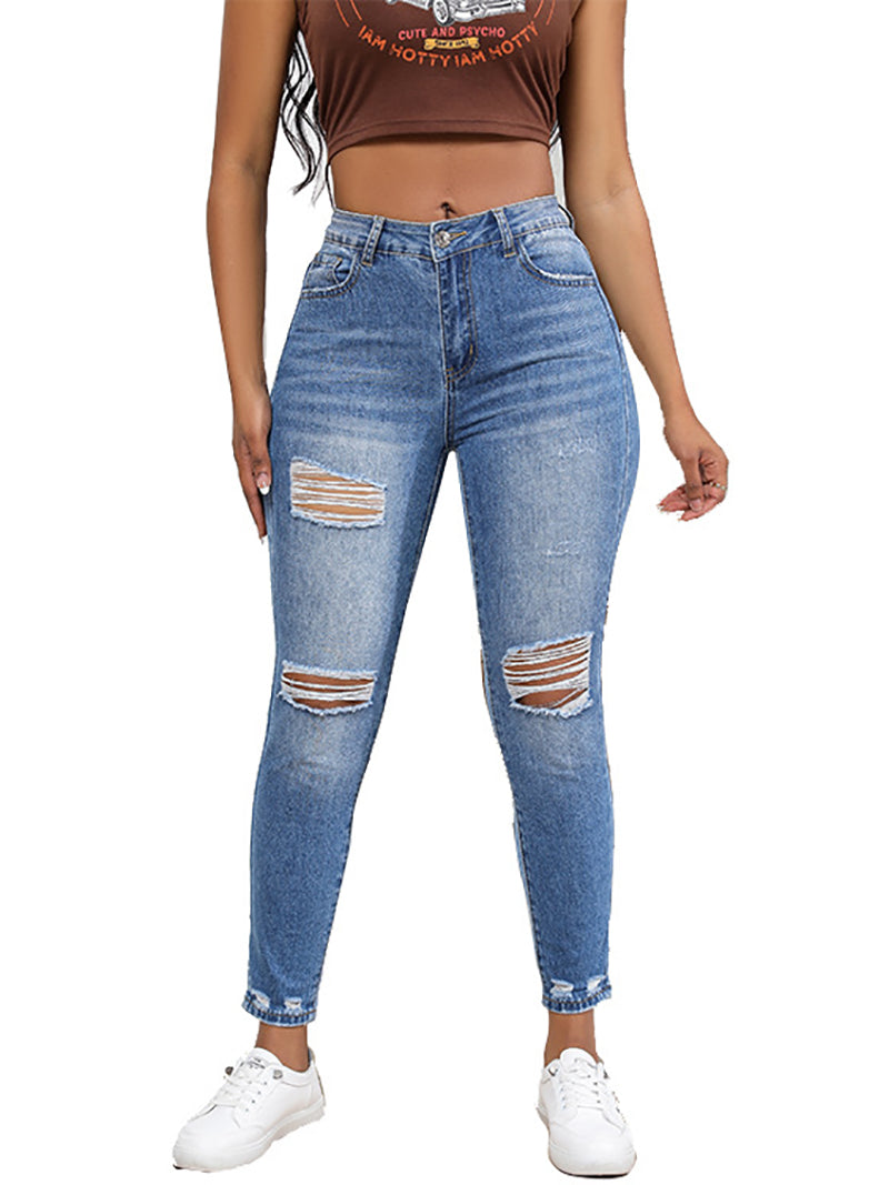 Fashion Pencil Pants Ripped Jeans