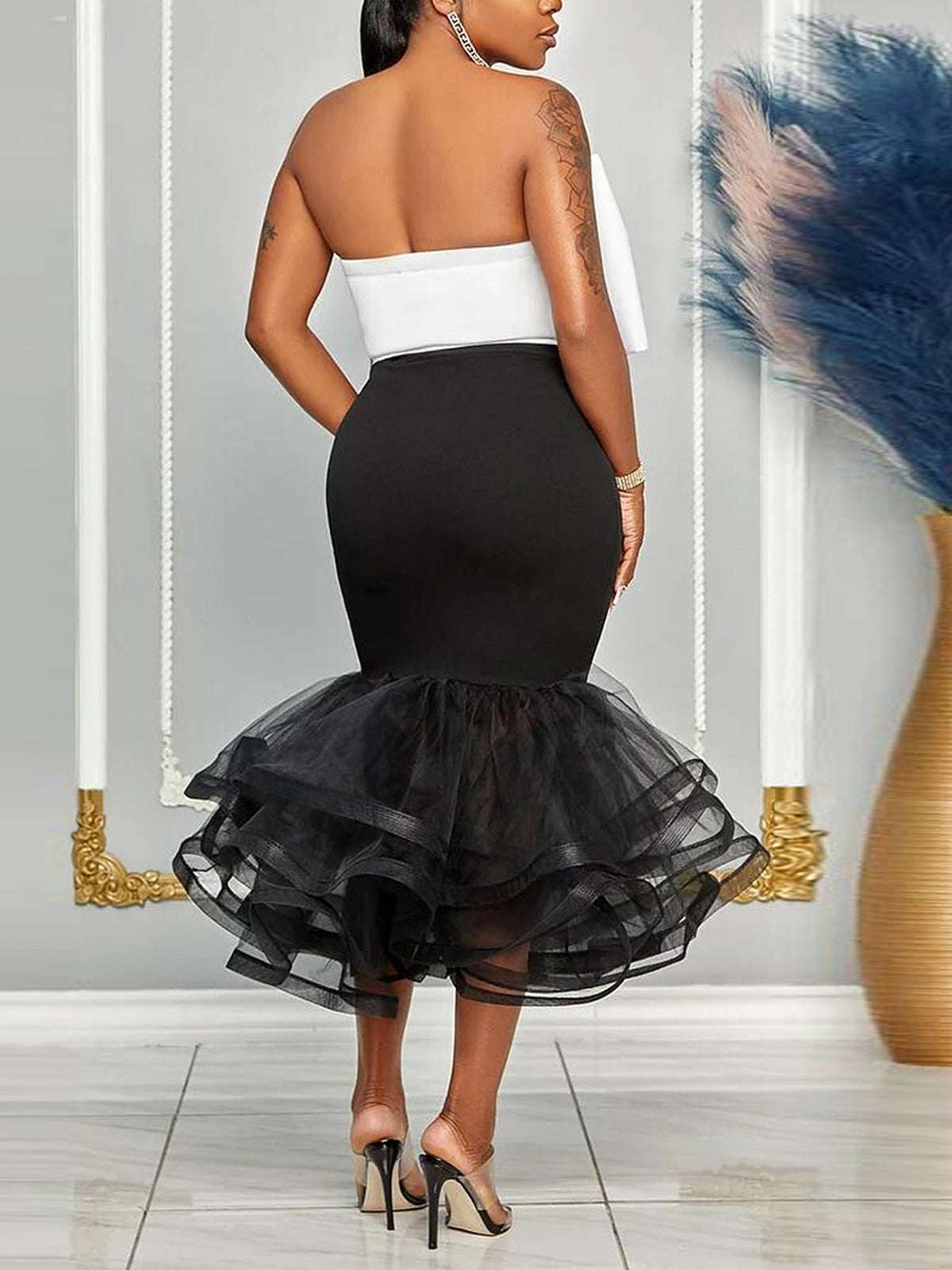 Strapless Bowknot Wrap hip Skirt Set