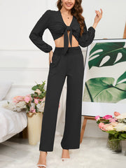 Bandage Crop top Slim Trousers Suit