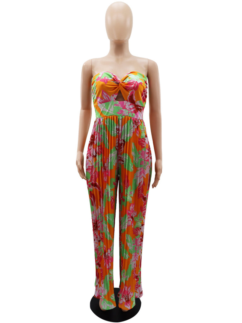 Strapless Print Pleated Jumpsuit