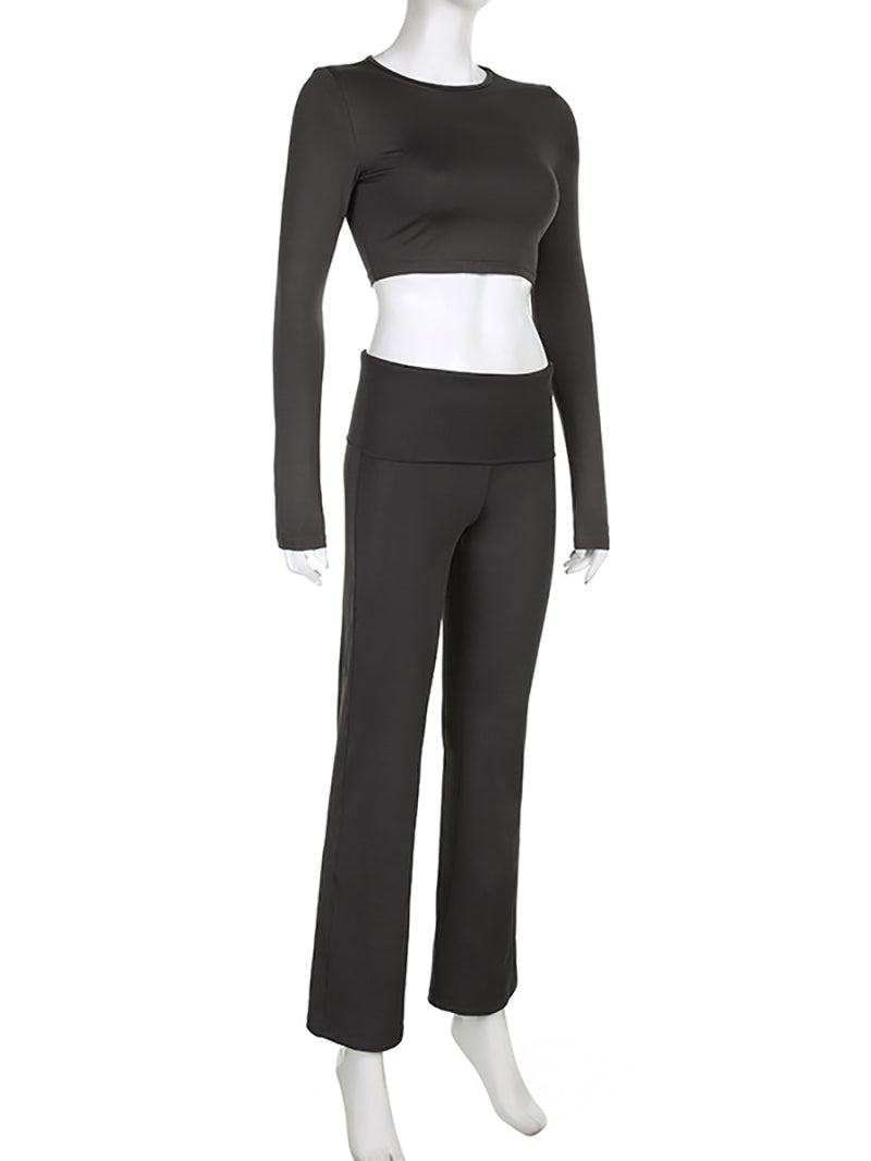 Round Neck Crop Tops Sport Suit