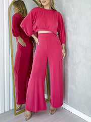 Long Sleeve T-shirt Wide-leg Pants Suit